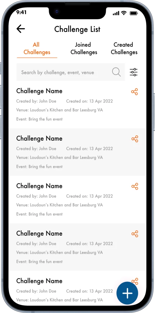 BTF Challenge List Screen