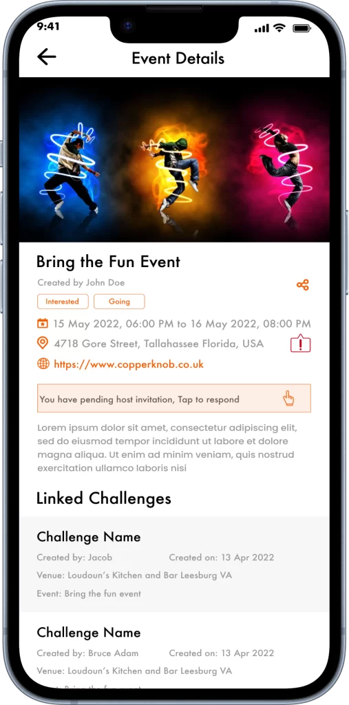BTF Event Details Screen