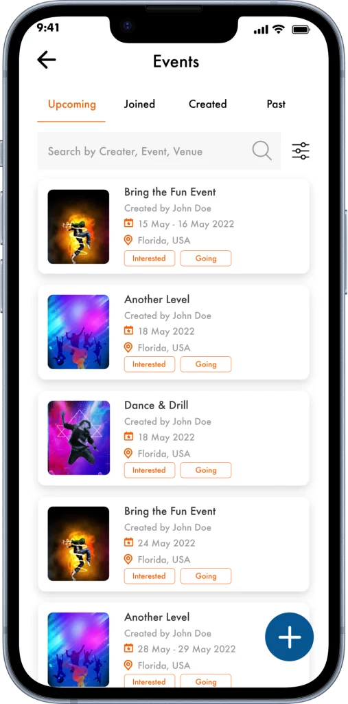 BTF Upcoming Events Screen