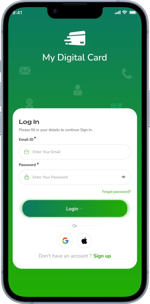 My Digital Card Sign-in Screen