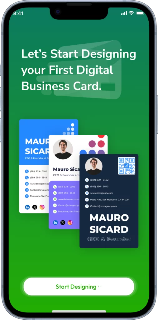 My Digital Card Start Designing Screen