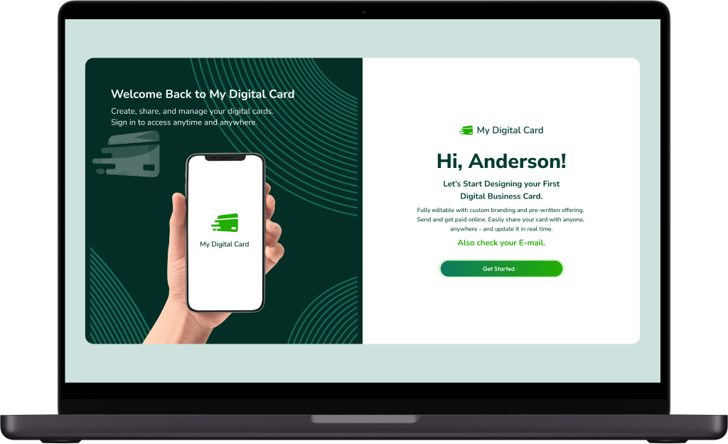 My Digital Card Web App Get Started Screen
