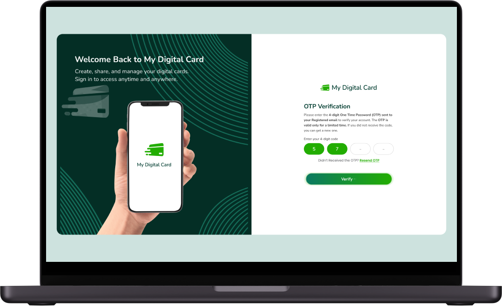 My Digital Card Web App OTP Verification Screen