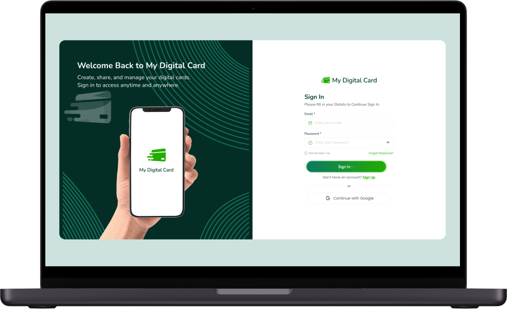 My Digital Card Web App Sign-In Screen