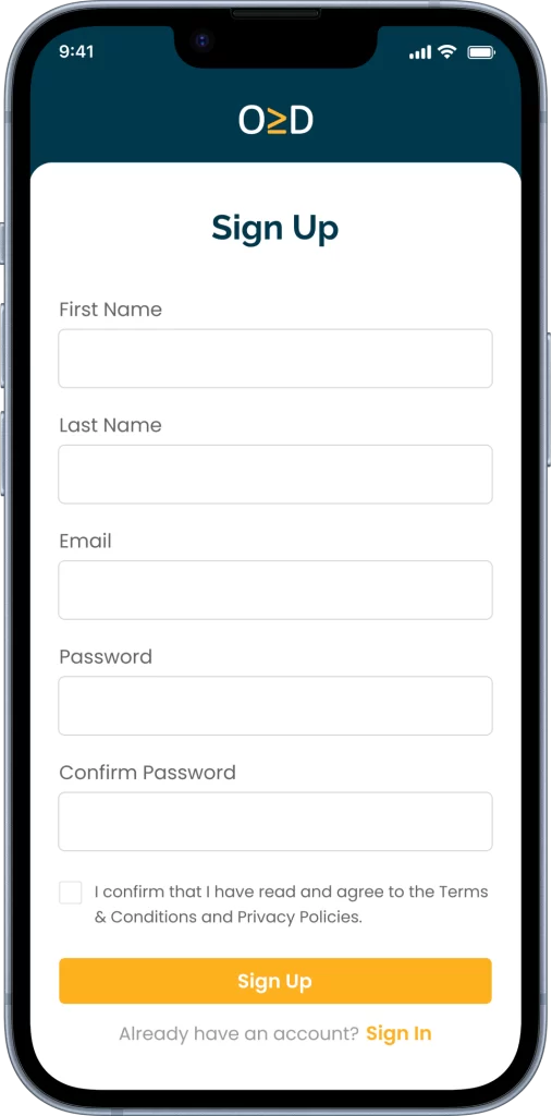 Overdims Sign-up screen