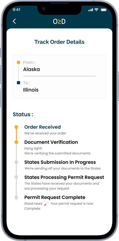 Overdims Track Order Details Screen