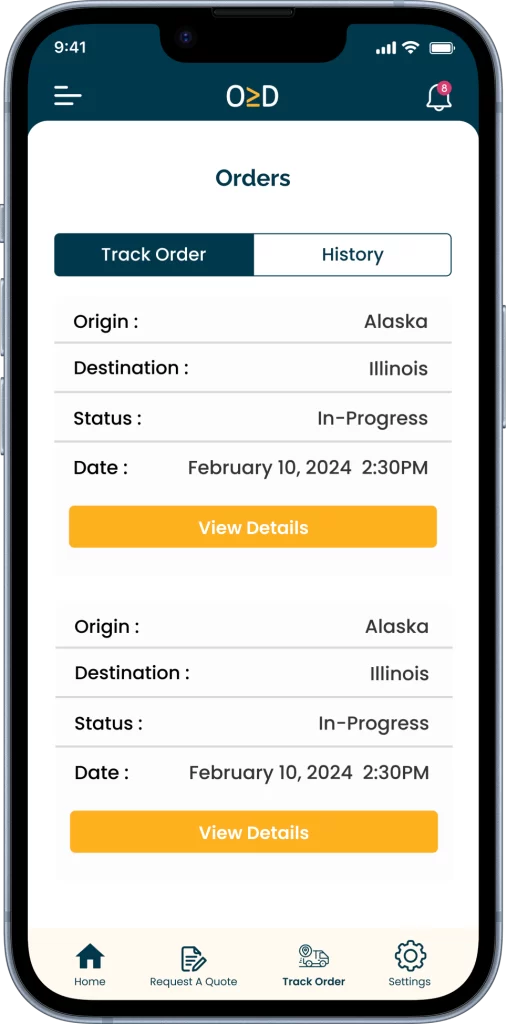 Overdims Track Order Screen