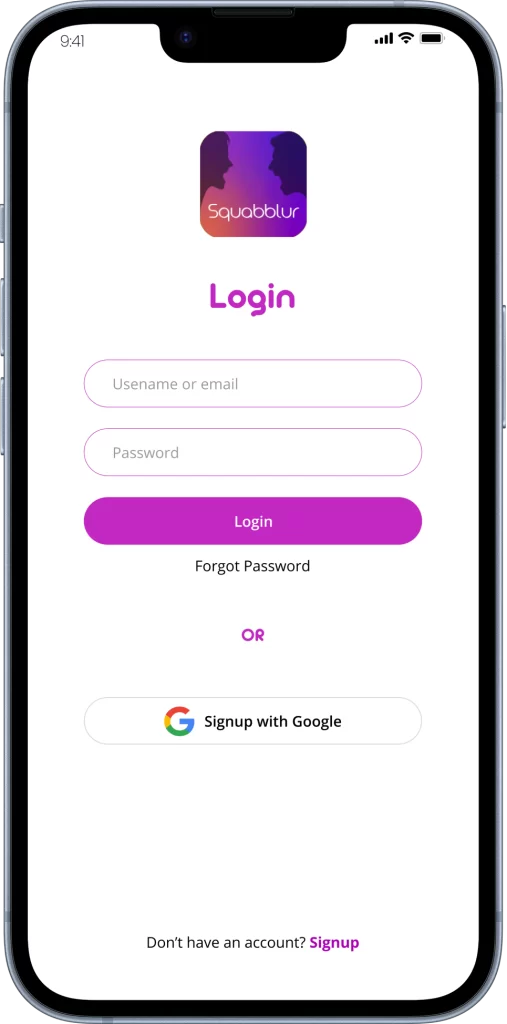 Squabblur Login Screen