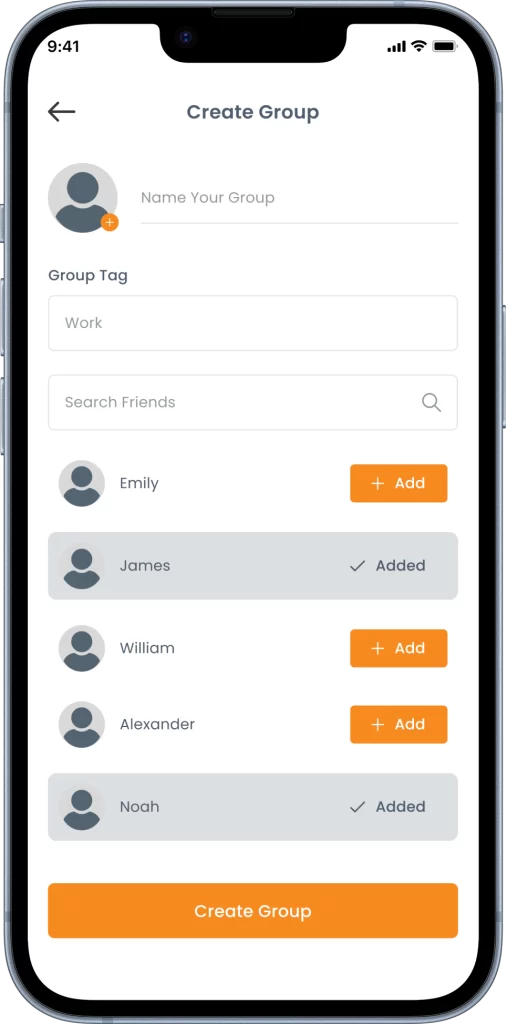 WhenWorx Create Group Screen