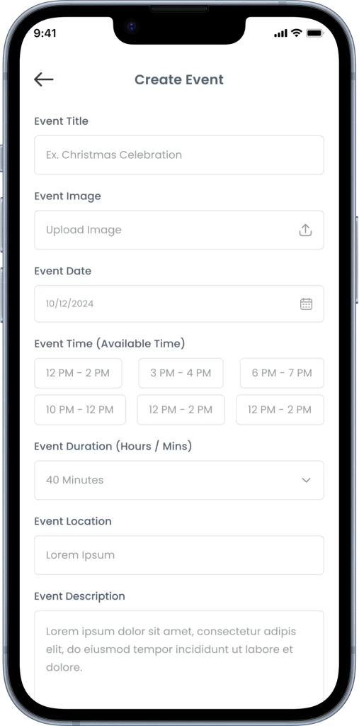WhenWorx Event Creation Screen