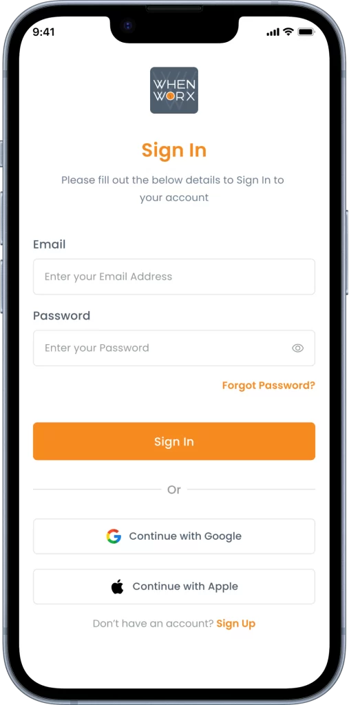 WhenWorx Sign-In Screen